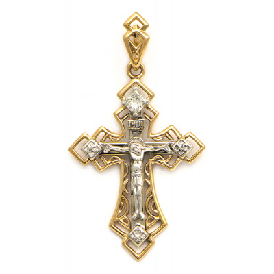 Крест с бриллиантом "Спаси и сохрани" из золота 585 пробы фото