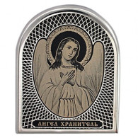 Дорожная икона "Ангел Хранитель" с обсидианом из серебра 960 пробы фото