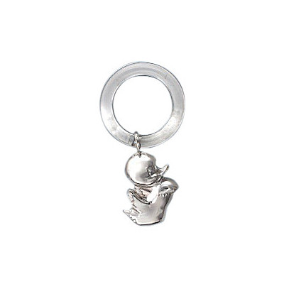 Милая погремушка "Утенок на кольце" из серебра 925 пробы фото