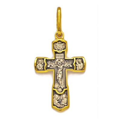 Крест с молитвой "Господи Иисусе Христе помилуй и спаси нас"  из серебра 925 пробы с желтой позолотой фото