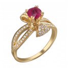 Эксклюзивное кольцо с бриллиантами и рубином из желтого золота 750 пробы