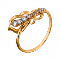 Незаурядное кольцо с фианитами из красного золота 585 пробы с родированием фото