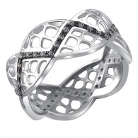 Кружевное кольцо с фианитами из серебра 925 пробы с чернением и родированием фото