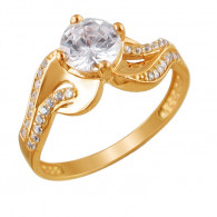Желанное кольцо с фианитами из серебра 925 пробы с золочением фото