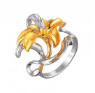 Фантазийное кольцо с фианитами из серебра 925 пробы с золочением и родированием