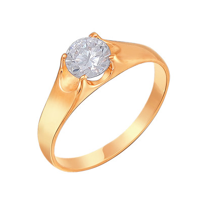 Идеальное кольцо с фианитом из серебра 925 пробы с золочением фото