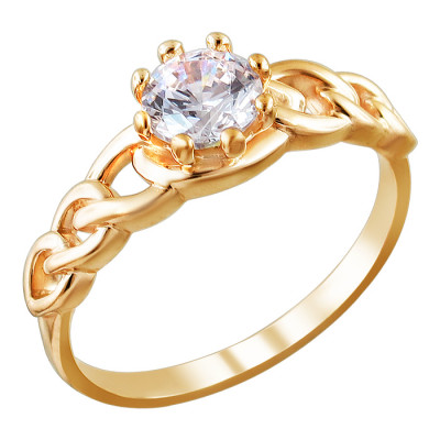 Желанное кольцо с фианитом из серебра 925 пробы с золочением фото
