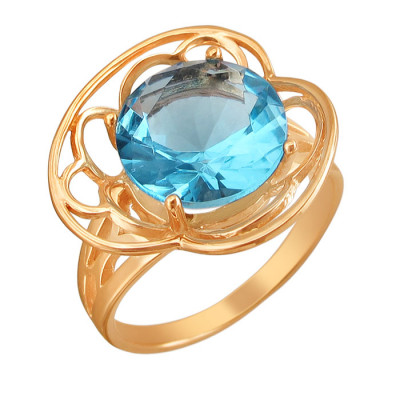 Восхитительное кольцо с фианитом из серебра 925 пробы с золочением фото