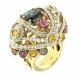 Царское кольцо с шпинелью, бриллиантами, сапфирами и турмалинами из комбинированного золота 750 пробы