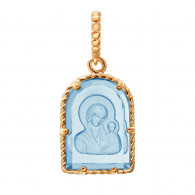 Казанская Богородица. Иконка Инталия с голубым с кварцем из красного золота 585 пробы фото