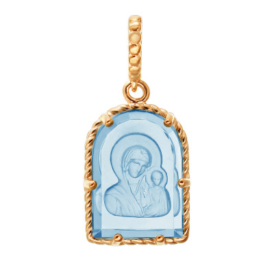 Казанская Богородица. Иконка Инталия с голубым с кварцем из красного золота 585 пробы фото