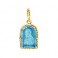 Владимирская Богородица. Образок Инталия с голубым кварцем из красного золота 585 пробы фото