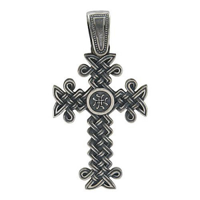 Армянский крест Хачкар из серебра 925 пробы с чернением фото
