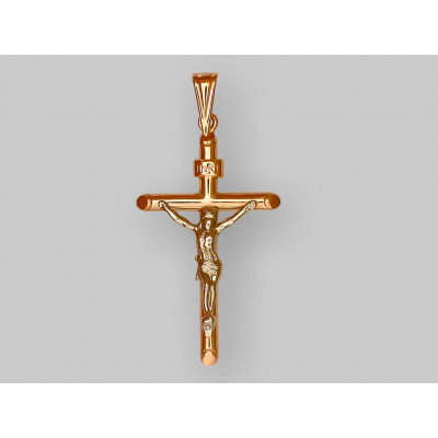 Желанный нательный крест с распятием из комбинированного золота 585 пробы фото