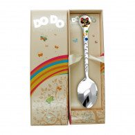 Изумительная детская ложечка DODO "Котенок" с ювелирной эмалью из серебра 925 пробы с чернением в подарочном футляре фото