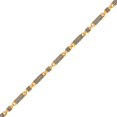 Охранная православная цепь ручной работы "Византийский цветок" из серебра 925 пробы с золотым покрытием и чернением. фото