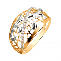 Непревзойденное кольцо с фианитами из красного золота 585 пробы с родированием фото