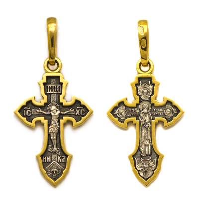 Крест "Сергий Радонежский Св." из серебра 925 пробы с желтой позолотой фото