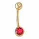 Яркий пирсинг в пупок с фианитом и рубиновым корундом из красного золота 585 пробы