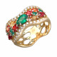 Эффектное кольцо с бриллиантами, сапфирами и изумрудами из комбинированного золота 750 пробы