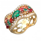 Эффектное кольцо с бриллиантами, сапфирами и изумрудами из комбинированного золота 750 пробы