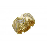 Переливающееся кольцо с бриллиантами из желтого золота 750 пробы фото