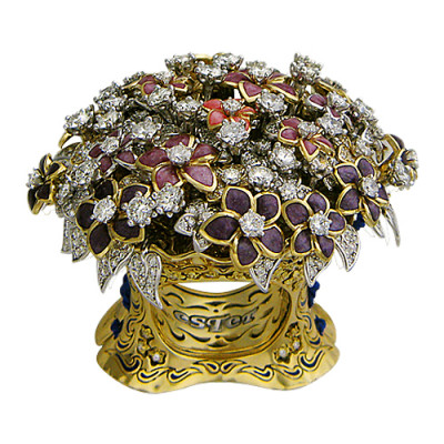 Кольцо с бриллиантом, эмалью и Текстиль из комбинированного золота 750 пробы фото