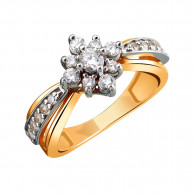 Романтичное кольцо с фианитами из комбинированного золота 585 пробы фото