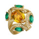 Ярчайшее кольцо с бриллиантами, сапфиром и изумрудами из желтого золота 750 пробы