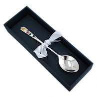 Серебряная детская ложка Фрукты с ювелирной эмалью из серебра 925 пробы в подарочном футляре фото