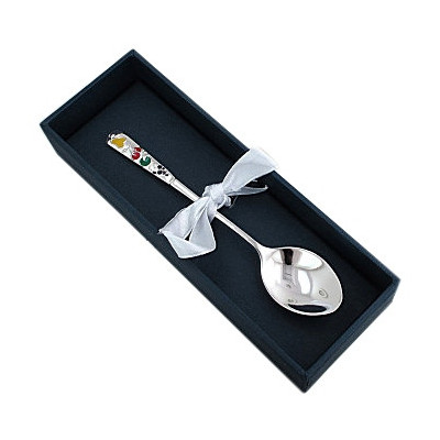 Серебряная детская ложка Фрукты с ювелирной эмалью из серебра 925 пробы в подарочном футляре фото