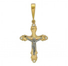 Богатый нательный крест с распятием, с бриллиантами из комбинированного золота 585 пробы