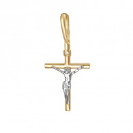 Изумительный нательный крест с распятием, с бриллиантом из желтого и белого золота 585 пробы фото