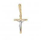 Изумительный нательный крест с распятием, с бриллиантом из желтого и белого золота 585 пробы