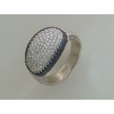 Бесподобное кольцо с бриллиантами и сапфирами из белого золота 750 пробы фото