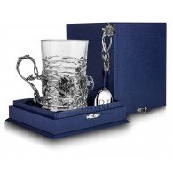 Великолепный чайный набор "Настурция" из серебра 925 пробы, 3 предмета в подарочном футляре фото