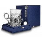 Великолепный чайный набор "Настурция" из серебра 925 пробы, 3 предмета в подарочном футляре