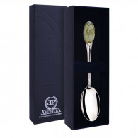 Дизайнерская чайная ложка с логотипом "Год петуха" из серебра 925 пробы с золотым покрытием в подарочном футляре фото