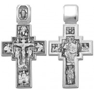 Крест нательный с распятием и святыми ликами из серебра 925 пробы фото