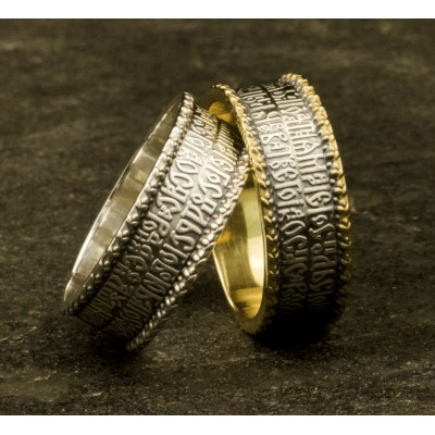 Богородичное кольцо с молитвой "Богородица дева радуйся..." из серебра 925 пробы с золотым покрытием фото