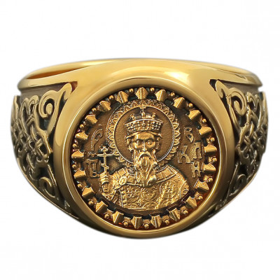 Именной перстень Св. Владимир из серебра 925 пробы с золотым покрытием фото