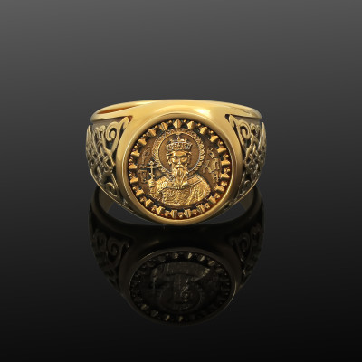 Именной перстень Св. Владимир из серебра 925 пробы с золотым покрытием фото