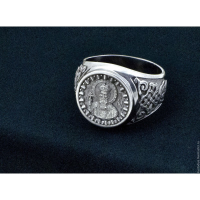 Именной перстень Св. Владимир из серебра 925 пробы с чернением фото