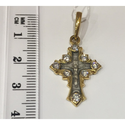 Православный позолоченный крестик с фианитами, серебро 925 пробы  фото