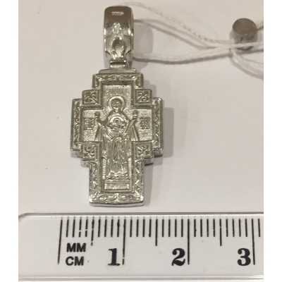 "Распятие/ Богородица Знамение". Крест с фианитами из серебра 925 пробы фото