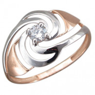 Дизайнерское кольцо с фианитом из красного золота 585 пробы с родированием фото