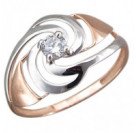 Дизайнерское кольцо с фианитом из красного золота 585 пробы с родированием