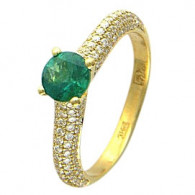 Изысканное кольцо с бриллиантами и изумрудом из желтого золота 750 пробы фото