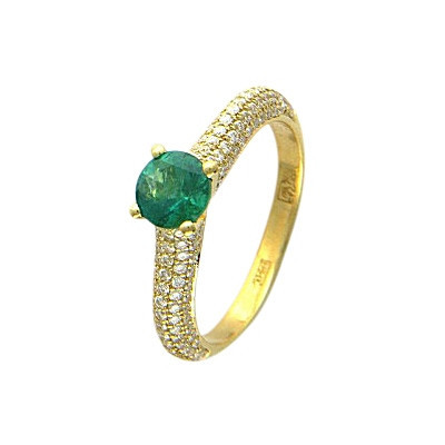 Изысканное кольцо с бриллиантами и изумрудом из желтого золота 750 пробы фото