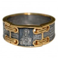 Величание Св. Николаю Чудотворцу. Кольцо-перстень с молитвой из серебра 925 пробы с позолотой и чернением фото